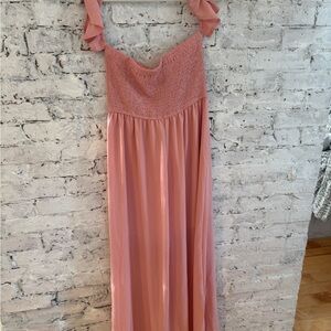 Ruffled Strap Smocked Maxi Dress in Dusty Peach